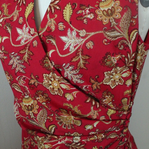 1990's Red and Gold David Warren Wrap Style Dress - Picture 4 of 6